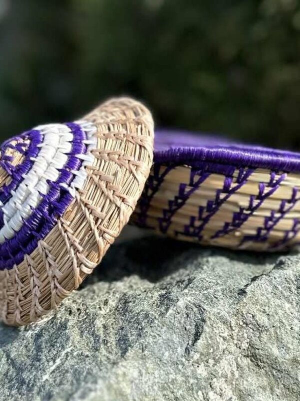 Handmade Pine Needle Basket Purple with Lid by Deanna Wium