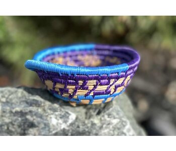 Handmade Pine Needle Basket Purple and Blue with Lid by Deanna Wium