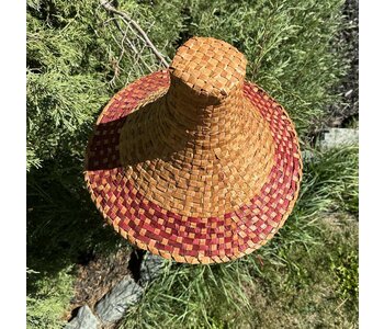 Traditional Woven Cedar Hat Red Strip by Johnny Tuktu