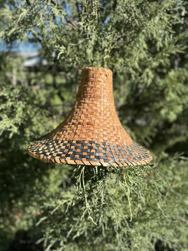 Traditional Woven Cedar Hat Black Strip by Johnny Tuktu