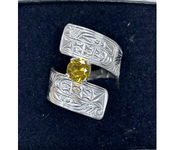 Hand Carved Silver Wrap Ring with Citrine Stone - Wolf by Richard Lang