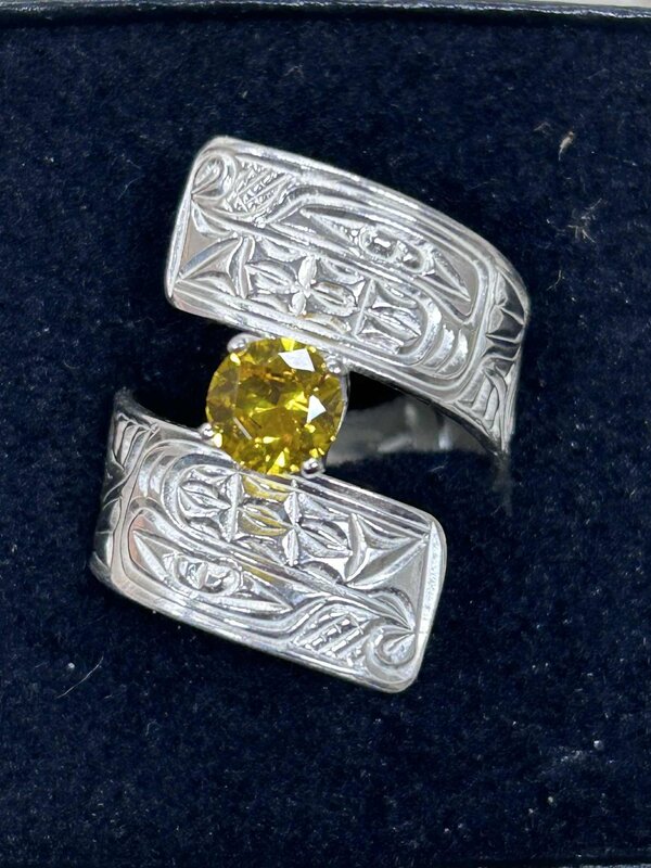 Hand Carved Silver Wrap Ring with Citrine Stone - Wolf by Richard Lang