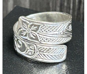 Hand Carved Silver Wrap Ring - Hummingbird by Richard Lang SZ 6.5