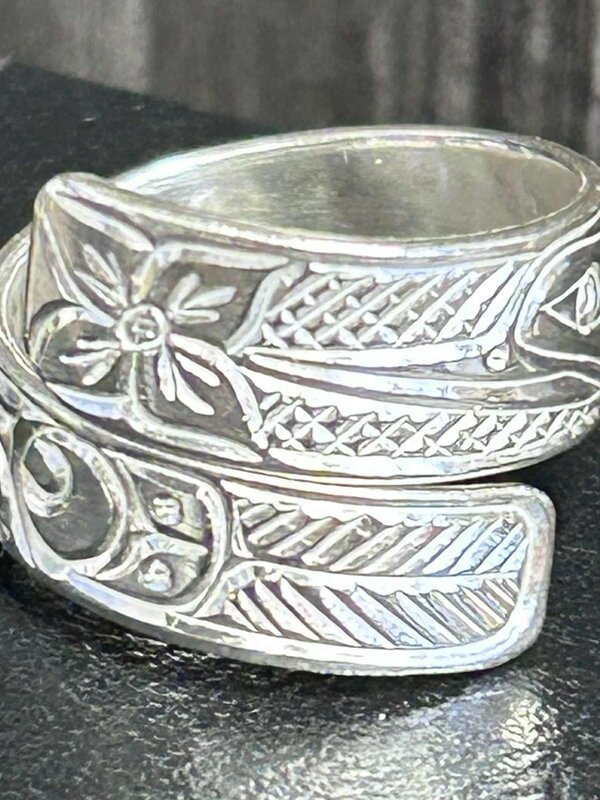 Hand Carved Silver Wrap Ring - Hummingbird by Richard Lang SZ 6.5