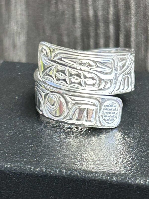 Hand carved Silver Wrap Ring - Eagle by Richard Lang SZ 7