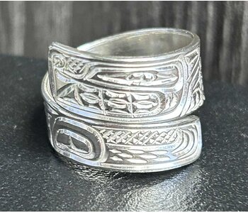 Hand Carved Silver Wrap Ring - Wolf by Richard Lang SZ 6