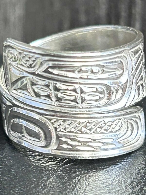 Hand Carved Silver Wrap Ring - Wolf by Richard Lang SZ 6