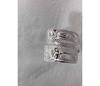 Hand Carved Silver Wrap Ring - Bear by Richard Lang SZ 6