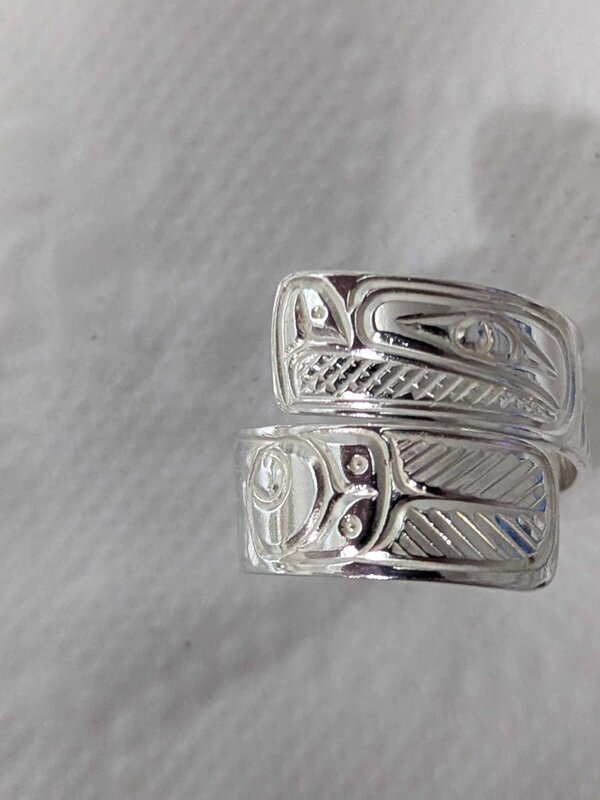 Hand Carved Silver Wrap Ring - Thunderbird  by Richard Lang SZ 8