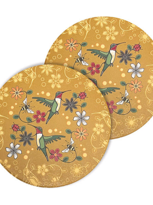 Ceramic Coasters (set of 2) - Hummingbird (Nenookaasi) by Storm Angeconeb