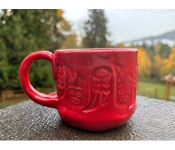 Pottery by Cynthia Robison -  Red mug with Eagle Feathers