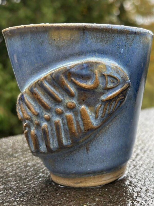 Pottery by Cynthia Robinson -Ghost Salmon mug