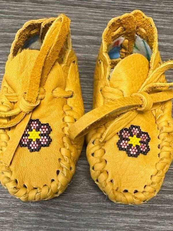 Hand Made New Baby Moccasin with flower beading by Dena Leon