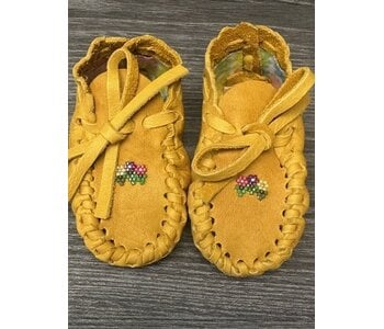Hand Made New Baby Moccasin with 3 flowers -beading by Dena Leon