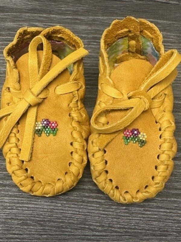 Hand Made New Baby Moccasin with 3 flowers -beading by Dena Leon