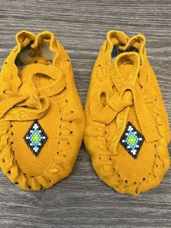 Hand Made New Baby Moccasin with Diamond Blue Flower -beading by Dena Leon