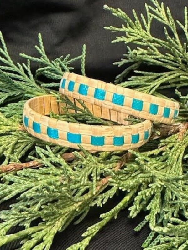 2" Woven Cedar & Mother of Pearl ( teal) Hoop Earrings by Jasmine Jack