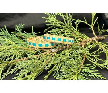 1.5" Woven Cedar & Mother of Pearl (teal) Earrings by Jasmine Jack