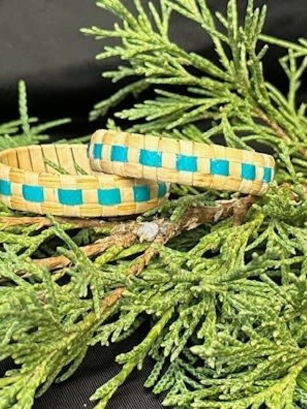 1.5" Woven Cedar & Mother of Pearl (teal) Earrings by Jasmine Jack