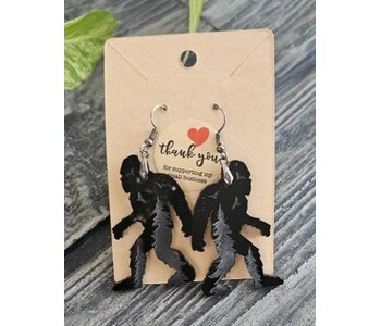 Acrylic earrings Walking Sasquatch engraved by Stacey Smith