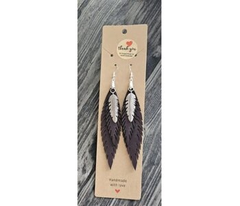 Leather Feather Earrings (Maroon) by Stacey Smith