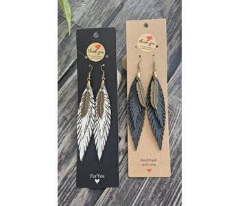 Leather Feather Earrings (white) by Stacey Smith