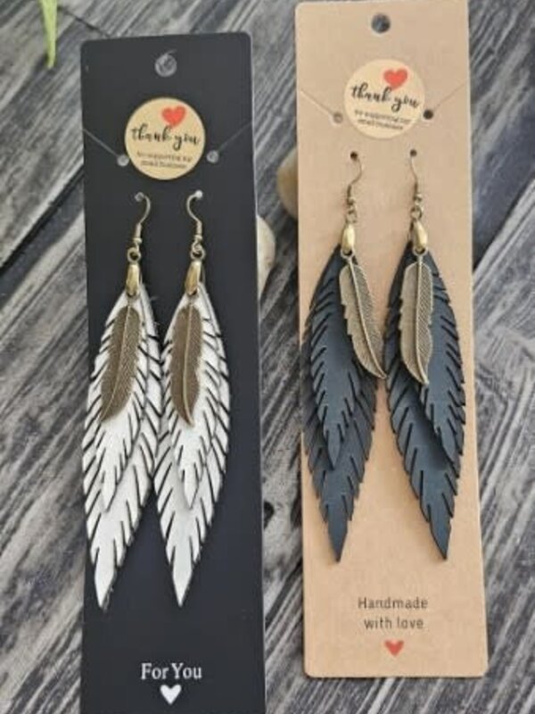 Leather Feather Earrings (white) by Stacey Smith