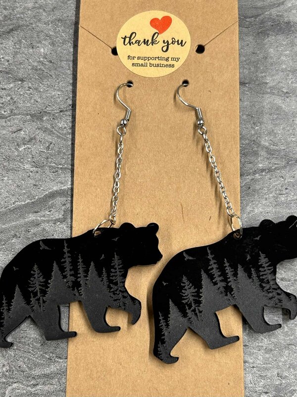 Acrylic Bear Earrings w Engraving by Stacey Smith