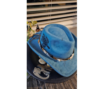 Felt Cowboy Hat with design burn by Stacey Smith - Turtle in blue