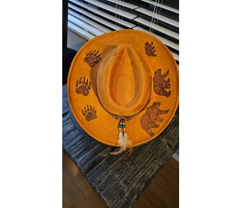 Felt Hat with design burn by Stacey Smith - Bears with Paw prints