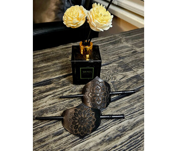 Leather Sunflower hairpin by Stacey Smith