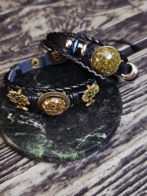 Leather Bracelet with beads and the 4 Medicines by Stacey Smith