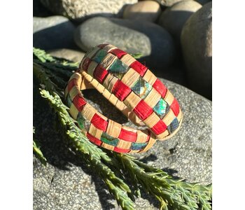 1" Woven Cedar Abalone and Red Earring by Jasmine Jack