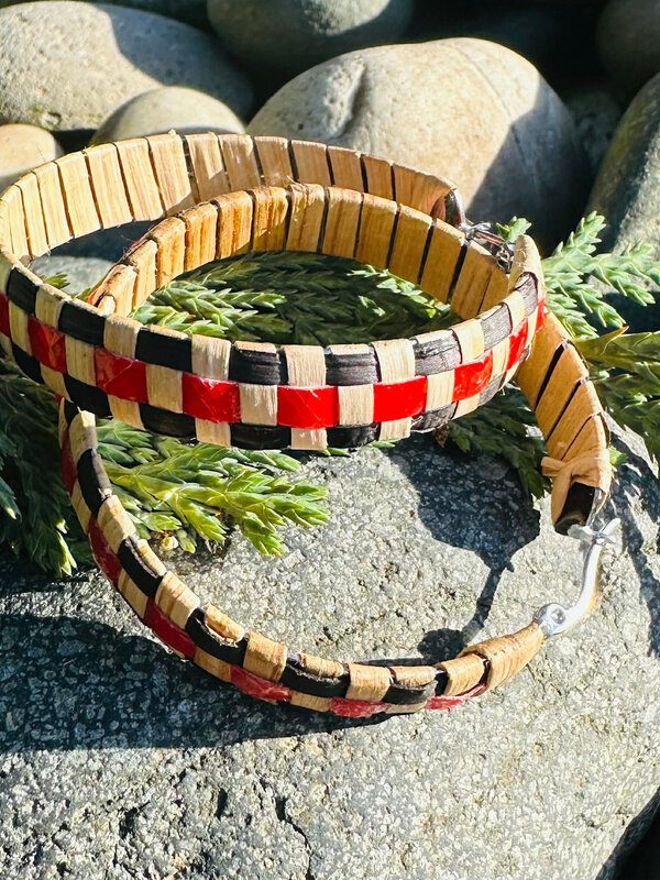 2" Woven Cedar  Black and Red  Hoop Earrings by Jasmine Jack