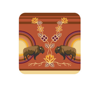 Cork-Backed Coaster - Buffaloes (MashkodeBiizhikina) by Storm Angeconeb