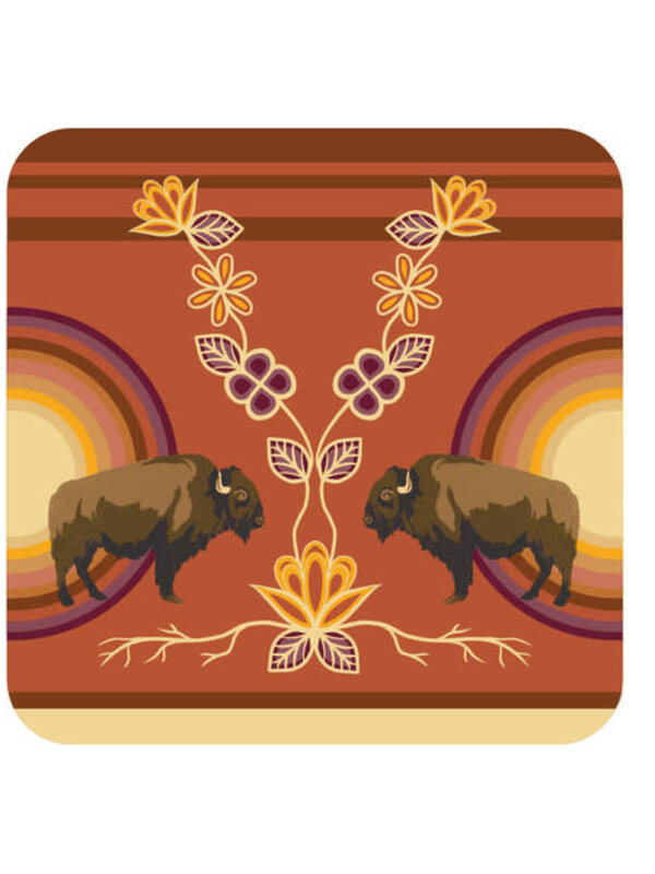 Cork-Backed Coaster - Buffaloes (MashkodeBiizhikina) by Storm Angeconeb