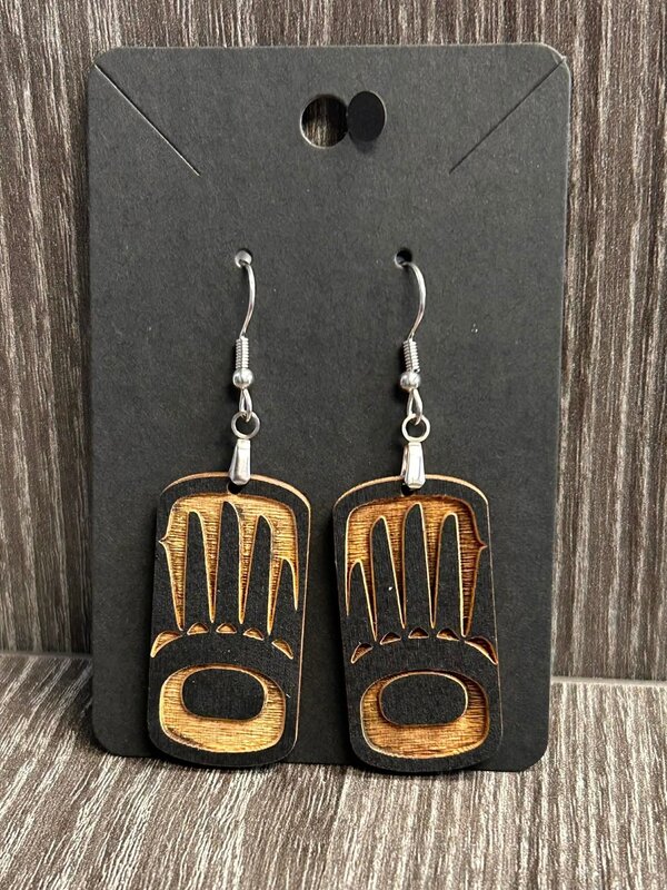 Wooden Hand Earrings by Raven Wolden