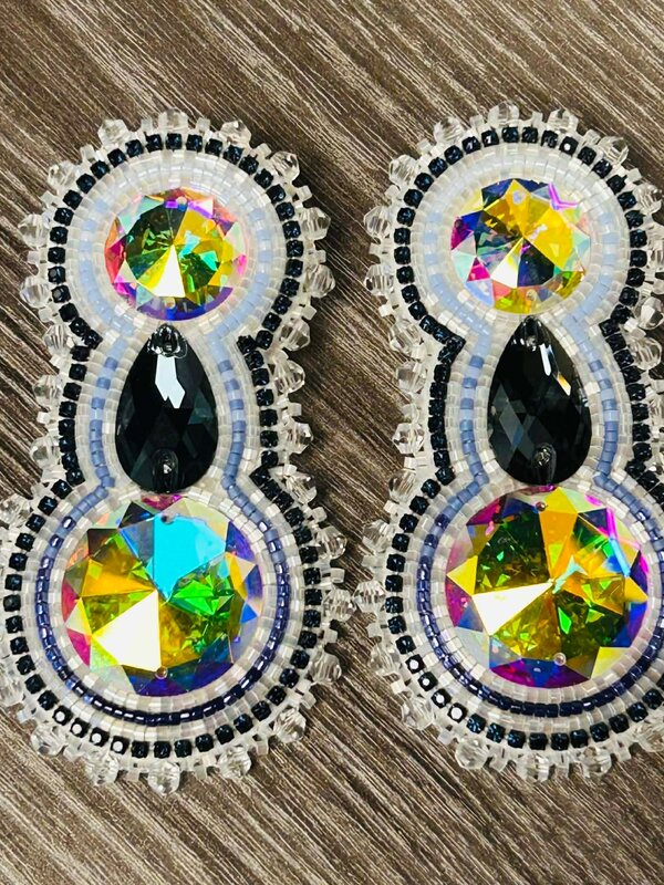 Beaded Cab and Crystal Earrings by Rosalie Giroux