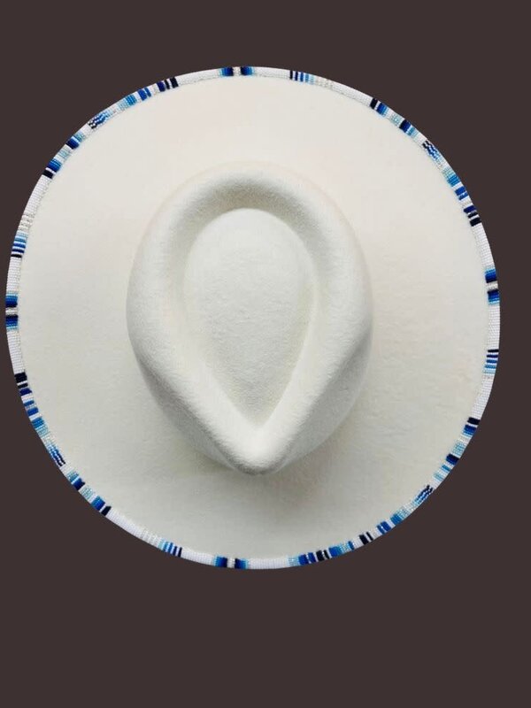 Hand Beaded Cream Hat by Rosalie Giroux