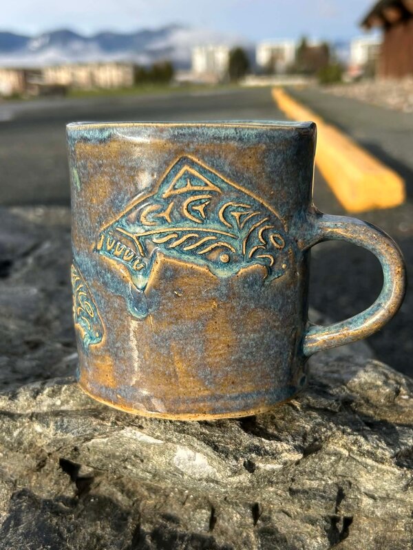 Pottery by Cynthia Robison -  14 oz mug with Salmon stamp