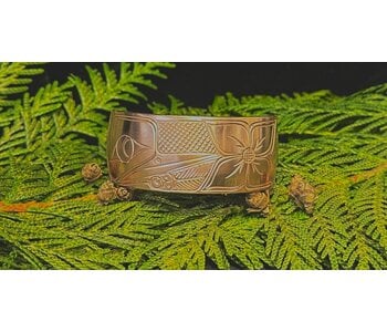 Hand Carved 1" Copper Cuff Bracelet - Hummingbird by Richard Lang