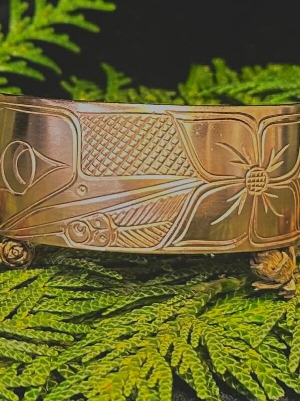 Hand Carved 1" Copper Cuff Bracelet - Hummingbird by Richard Lang
