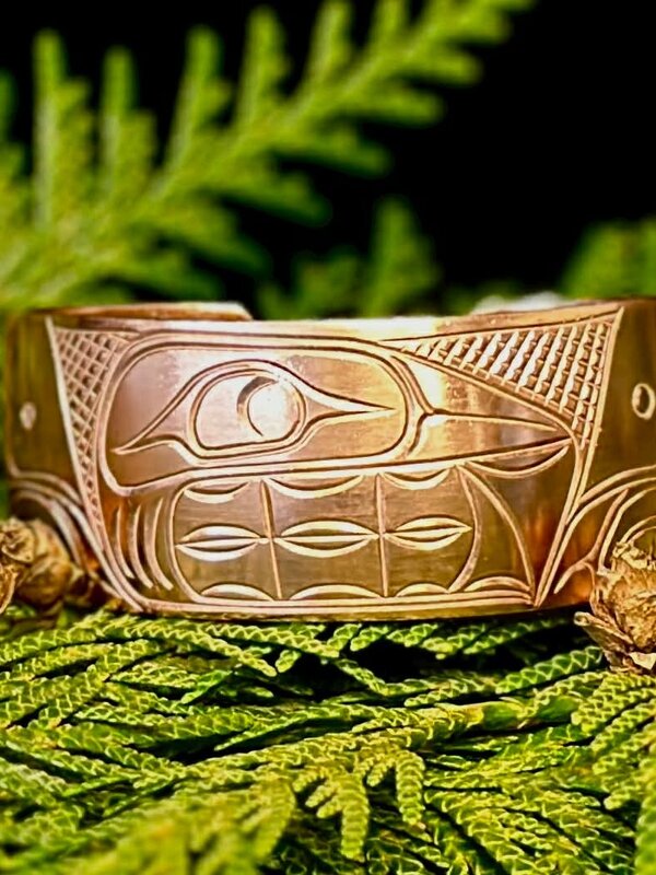 Hand Carved 1" Copper Cuff Bracelet - Orca by Richard Lang