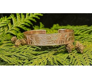 Hand Carved 1/2" Copper Bracelet - Wolf by Richard Lang