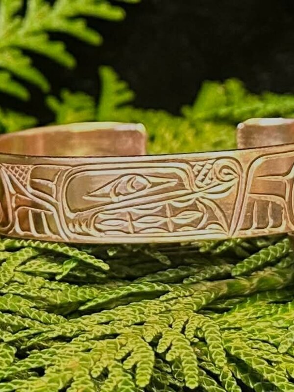 Hand Carved 1/2" Copper Bracelet - Wolf by Richard Lang