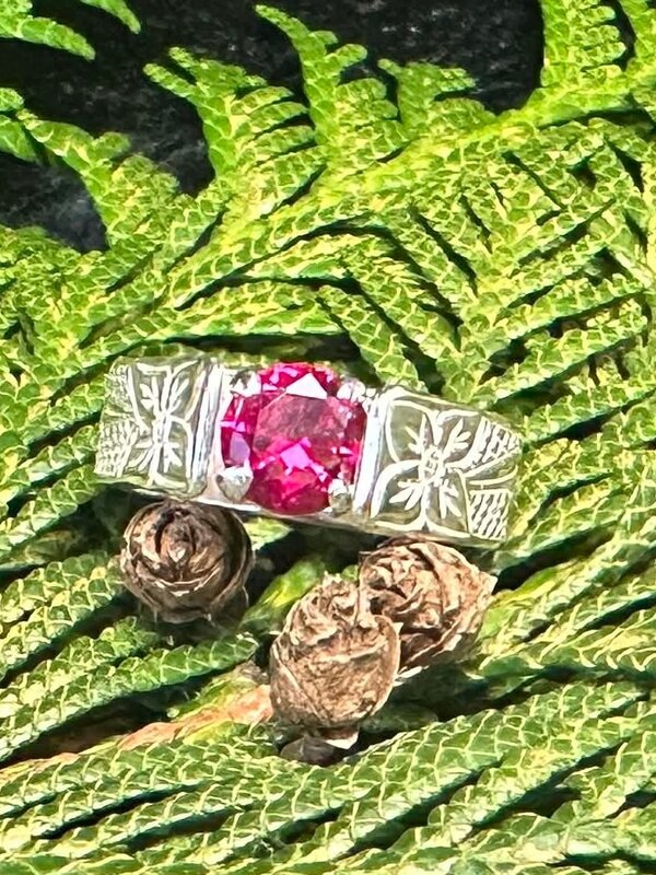Hand Carved Resurrection Ring w Hummingbird  by Richard Lang - Alexandrite lab gem size 8