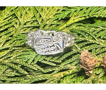 Cuban Chain style Hand Carved Silver Ring SZ. 12.5 - Bear by Richard Lang