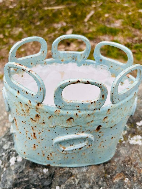 Pottery by Cynthia Robinson - Large Turquoise Oval Vase