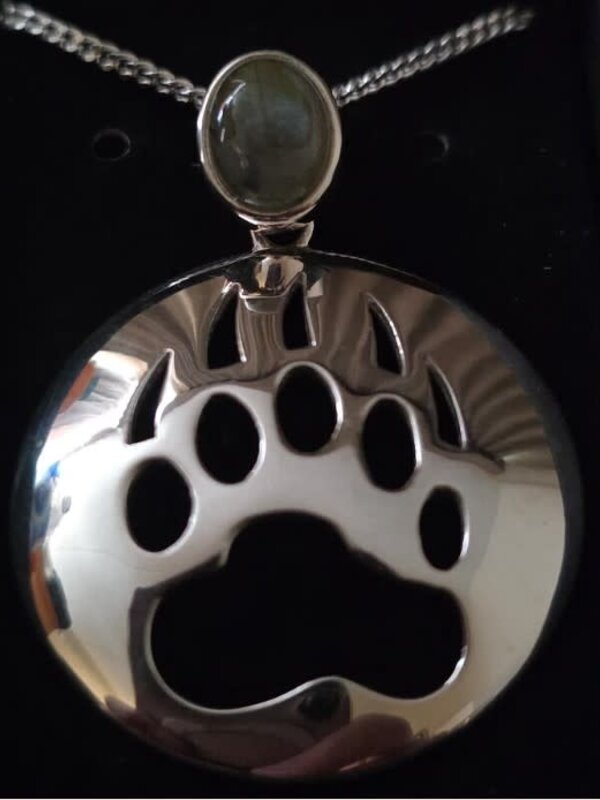 Bear Paw Cut Out Silver Large Pendant Inlay by Jadeon Rathegber