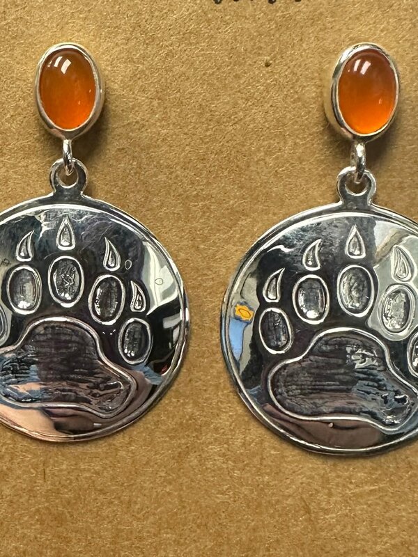 Bear Print Earrings With Inlay Carnelian by Jadeon Rathgeber